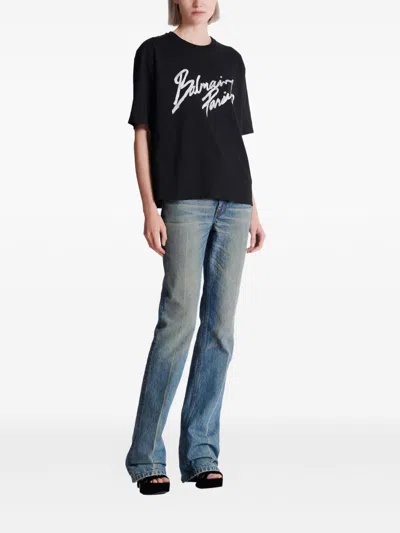 Balmain Logo Cotton T-shirt In Black