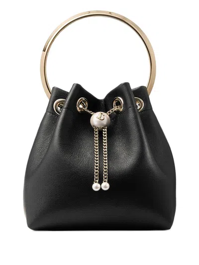 Jimmy Choo Bon Bon Leather Bucket Chain Shoulder Bag In Black