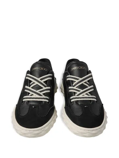 Jimmy Choo Diamond Light Leather Sneakers Contrast Sole In Black