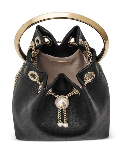 Jimmy Choo Bon Bon Leather Bucket Chain Shoulder Bag In Black