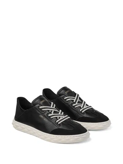 Jimmy Choo Diamond Light Leather Sneakers Contrast Sole In Black