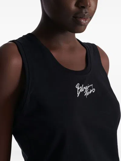Balmain Logo Cotton Tank Top In Black