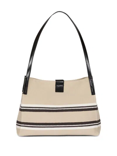 Balmain Release Small Canvas And Leather Tote In Sand