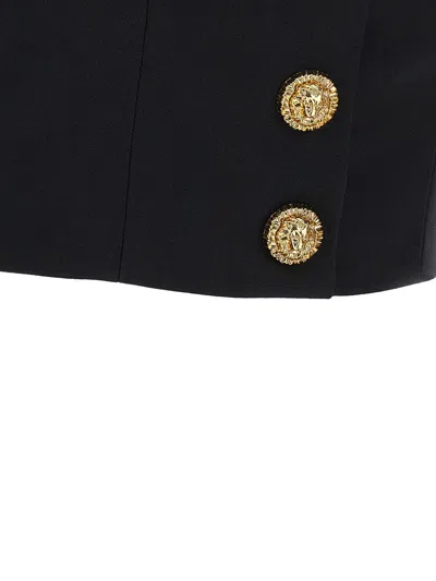 Balmain Cropped Sleeveless Top Gold Button Detail In Black