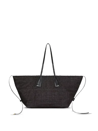 Balmain Track Rafia Tote In Black