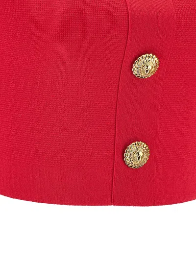 Balmain Ribbed Crop Top Gold Button Square Neckline In Red