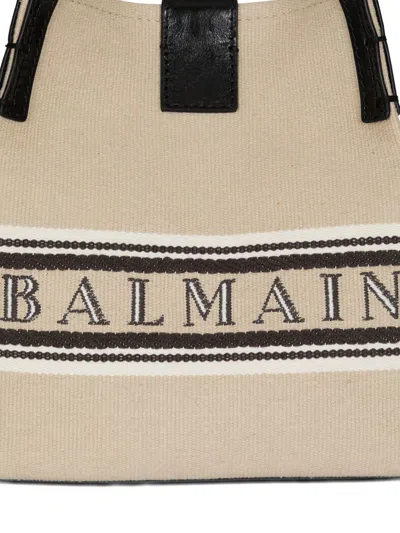Balmain Release Bucket Bag In Canvas And Calfskin In Sand