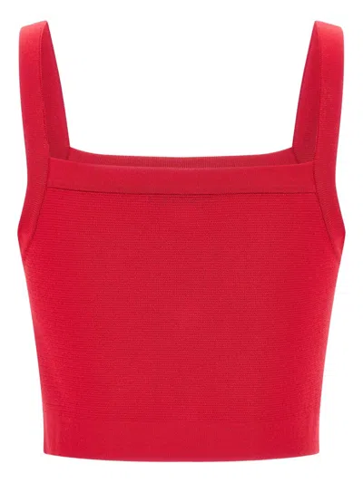 Balmain Ribbed Crop Top Gold Button Square Neckline In Red