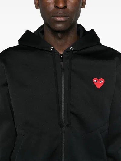 Comme Des Garçons Comme Des Garcons Logo Zipped Cotton Hoodie In Black