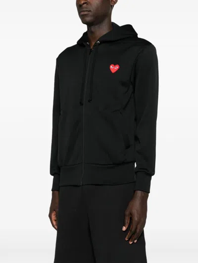 Comme Des Garçons Comme Des Garcons Logo Zipped Cotton Hoodie In Black