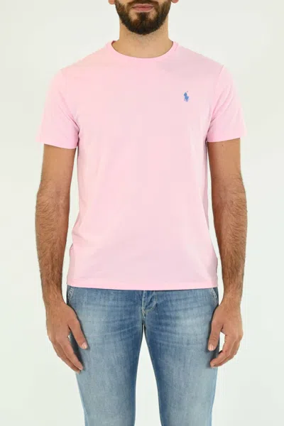 Ralph Lauren Logo Embroidered Round Neck T-shirt In Pink