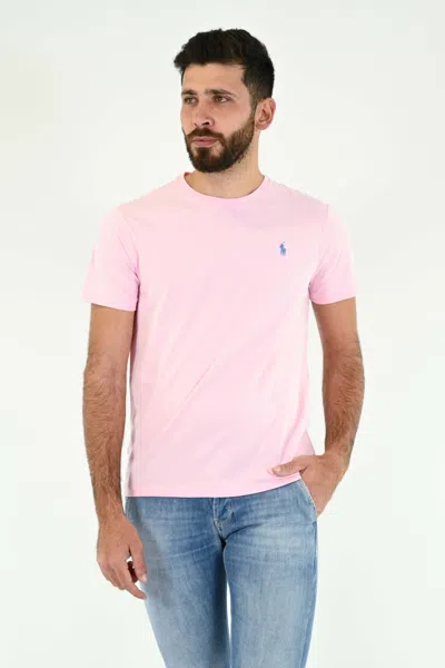 Ralph Lauren Logo Embroidered Round Neck T-shirt In Pink