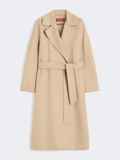 Max Mara Long Wool, Cashmere And Silk Coat In Sand