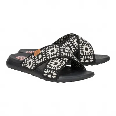 Hey Dude Women's Christi Cottage Crochet Slide In Black/white In Black