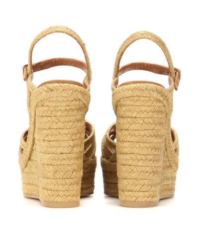 Shop Saint Laurent Jute Wedge Sandals In Caramel