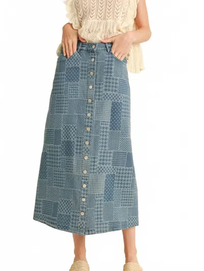 Merci Patchwork Midi Denim Skirt In Blue In Blue