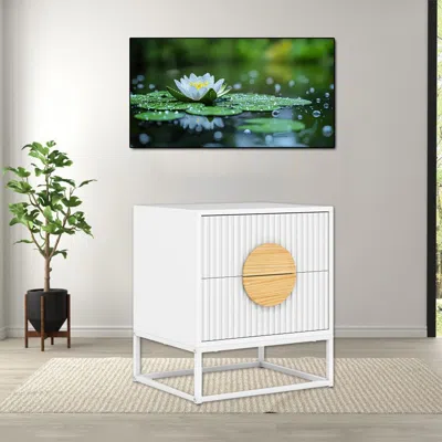 Hivvago Fluted Front Bedside Cabinet With Pine Wood Handles And Twin Storage Drawers In White