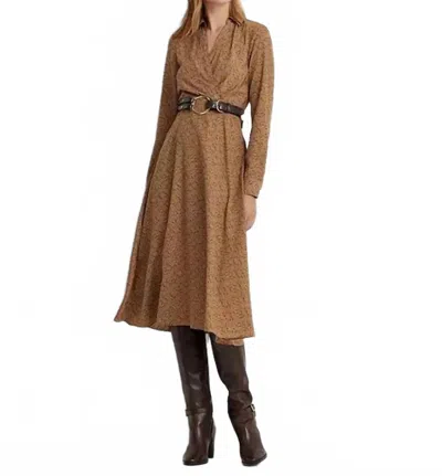 Ralph Lauren Surplice Crepe Midi Dress In Tan Multicolor In Brown