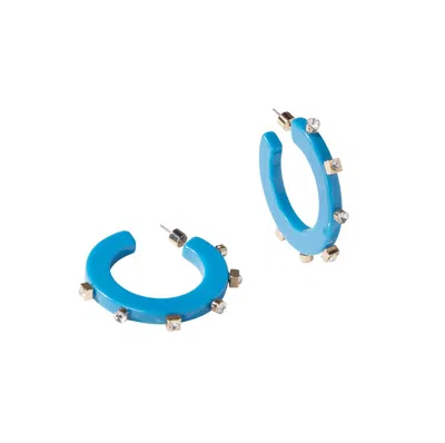 Smith & Co Women's Large City Girl Jewel Hoop Earrings In French Blue In Multi