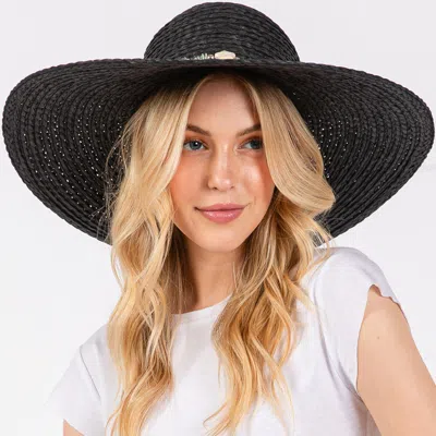 Fashnzfab Wide Brim Floppy Sun Hat With Turquoise Stone And Starfish Band In Black