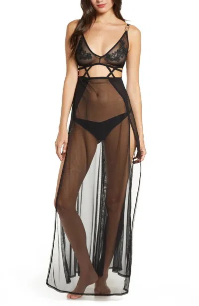 Bluebella Nyla Long Chemise Womens Black Stretch Adjustable Strap Red949 In Black