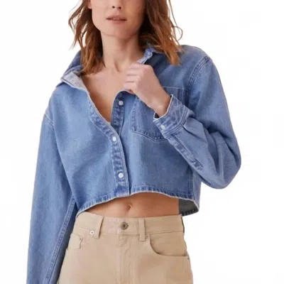 Something Navy Cropped Lightweight Denim Shirt Jacket In Light Blue In Blue