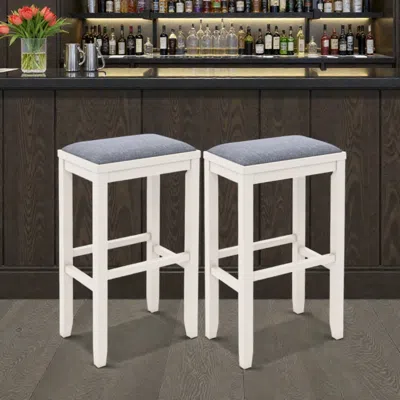 Hivvago Pair Of 31-inch Upholstered Bar Stools With Sturdy Rubber Wood Frame And Footrests In White