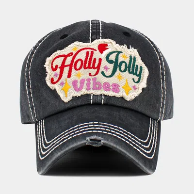 Fashnzfab Holly Jolly Vibes Message Embroidered Christmas Vintage Baseball Cap In Black