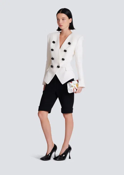 Balmain 8-button Double Crepe Jacket In White