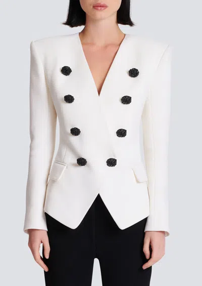 Balmain 8-button Double Crepe Jacket In White