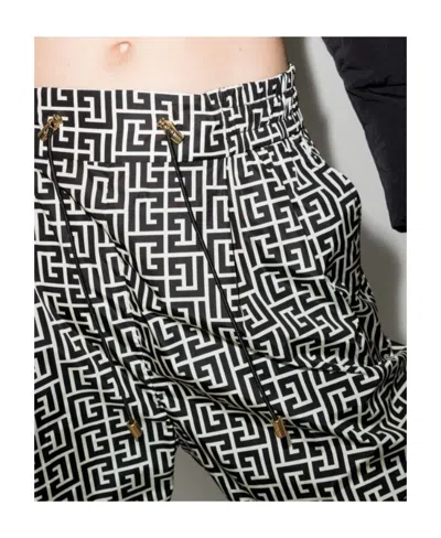 Balmain Monogram Print Drawstring Trousers In Multi