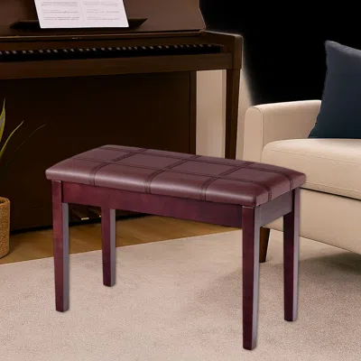 Hivvago Pu Leather Upholstered Double Piano Bench With Solid Wood Frame And Hidden Storage In Brown