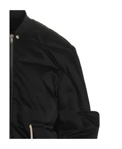 Rick Owens Drawstring Waist Girdered Bomber Jacket In Black