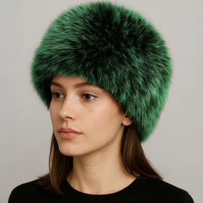 Fashnzfab Elegant Plush Faux Fur Winter Hat In Green
