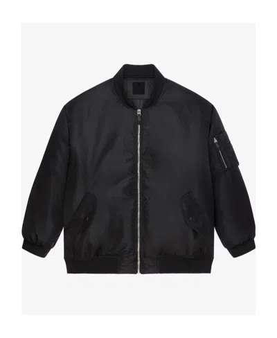 Givenchy Oversized Hooded Bomber Jacket In Nylon In Black