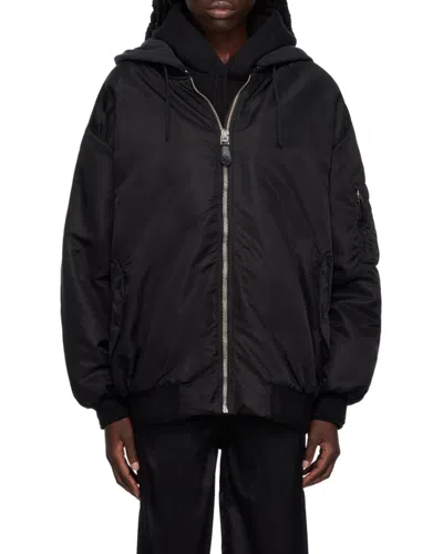 Givenchy Oversized Hooded Bomber Jacket In Nylon In Black