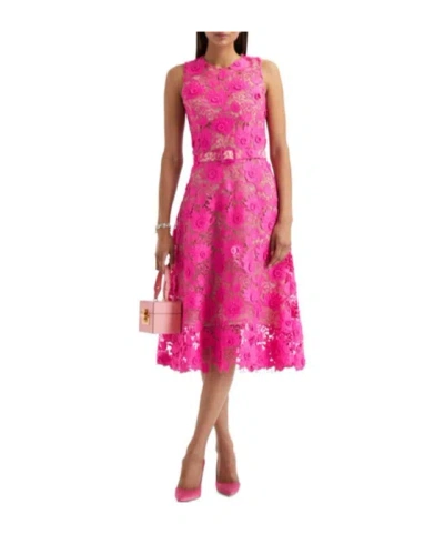 Oscar De La Renta Convex Lace Dress In Pink