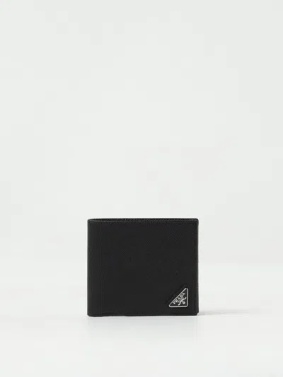 Prada Bi-fold Wallet With Saffiano Leather Coin Purse Accessories In Black