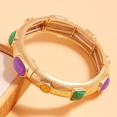 Fashnzfab Natural Stone Pointed Brushed Metal Stretch Bracelet - Multi In Multi