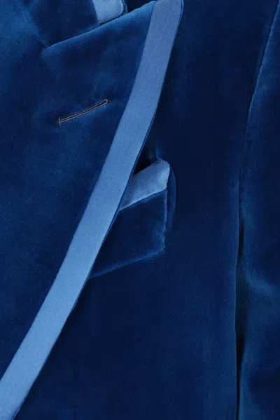 Tom Ford Satin-trim Velvet Blazer In Blue