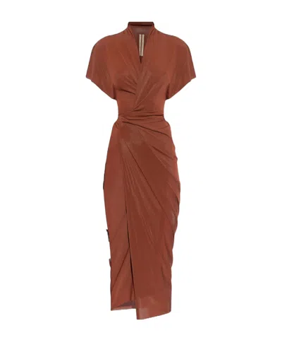 Rick Owens Wrap Midi Dress In Brown