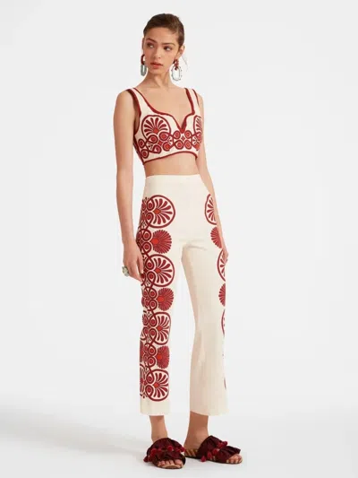 La Doublej Medallion-print Cropped Trousers In Neutral