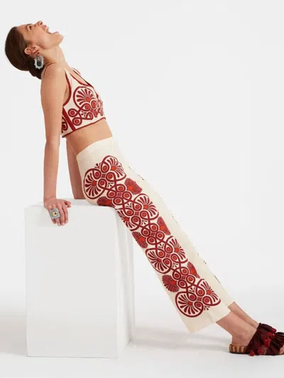 La Doublej Medallion-print Cropped Trousers In Neutral