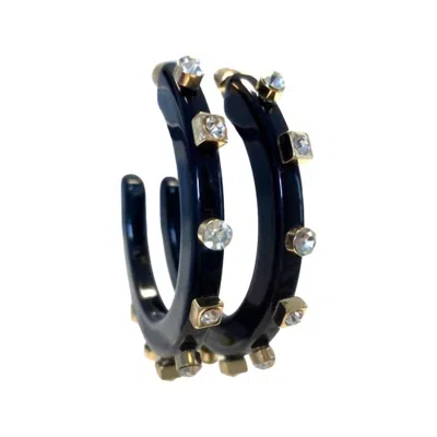 Smith & Co Women's Large City Girl Jewel Hoop Earrings In Black Crystal In Black