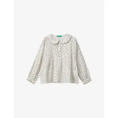 Benetton Multicolored Collared Floral-print Cotton Shirt 18 Months-5 In Gray