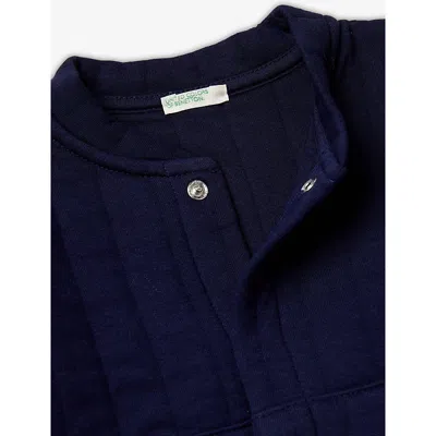 Benetton Navy Blue Striped Side-pocket Cotton-blend Jacket 1-18 In Blue