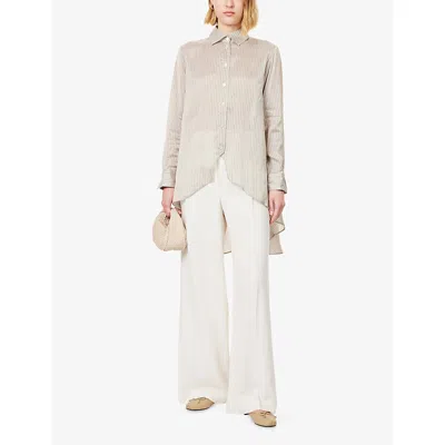 Palmer Harding Womens Beige Rhythm Stripe-print Silk-blend Shirt In Neutral