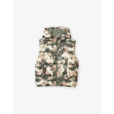 Benetton Multicolored Camo Logo-embroidered Shell Gilet 18 Months-5 In Green