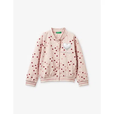 Benetton Multicolored Heart-print Cotton-jersey Bomber Jacket 18 Months-5 Year In Multi