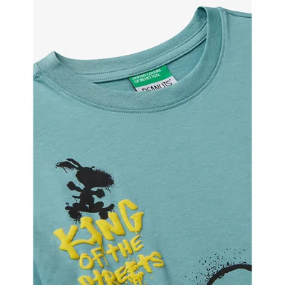 Benetton Pale Green Snoopy Graphic-print Cotton T-shirt 6-14 In Blue